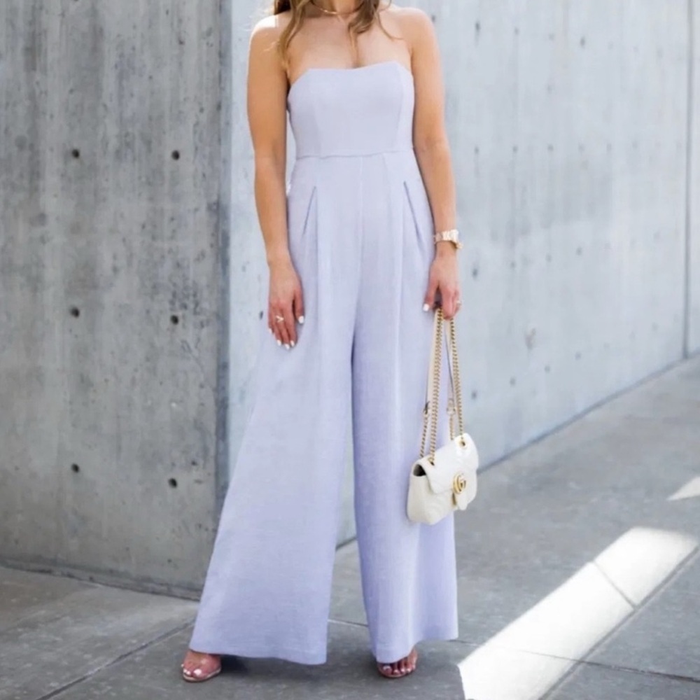 Revolve Endless Rose Lavender Strapless Jumpsuit Size Medium Wide Leg
